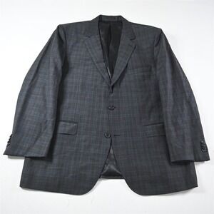 Byron 48R Gray Plaid 100% Wool Balmoral Mens Blazer Suit Jacket Sport Coat